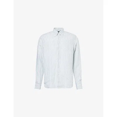 Oscar Jacobson Mens Regular-fit Striped Linen Shirt Laurel Green