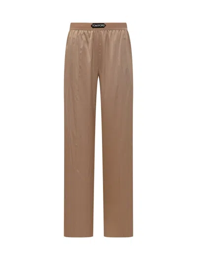 Tom Ford Straight-leg Pajama Style Silk Pants In Neutral