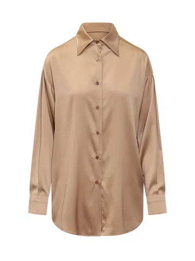 Tom Ford Relaxed Fit Stretch Silk Satin Blouse In Pale Beige
