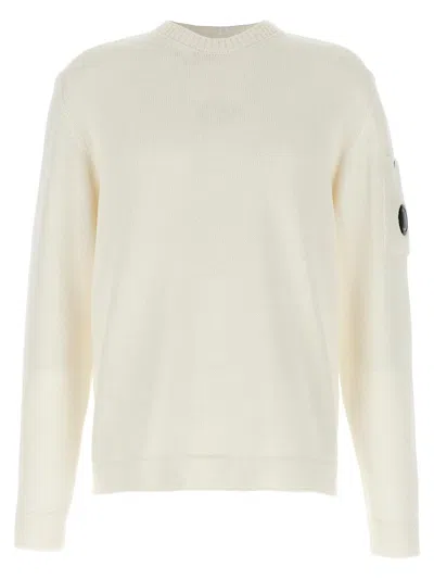 C.p. Company 'diagonal Raised' White Sweatshirt With Lens Motif On The Arm