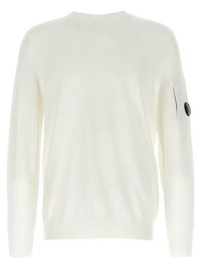 C.p. Company 'diagonal Raised' White Sweatshirt With Lens Motif On The Arm