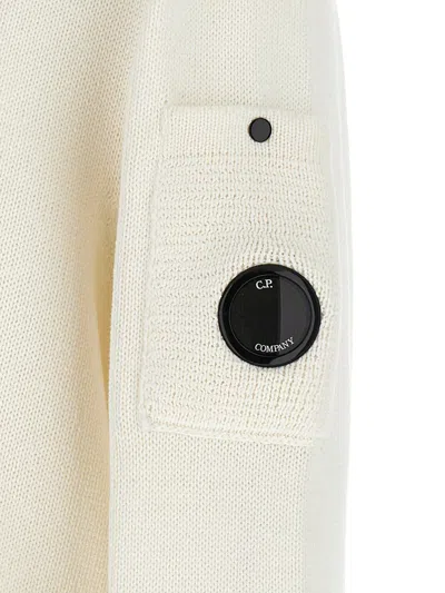 C.p. Company 'diagonal Raised' White Sweatshirt With Lens Motif On The Arm