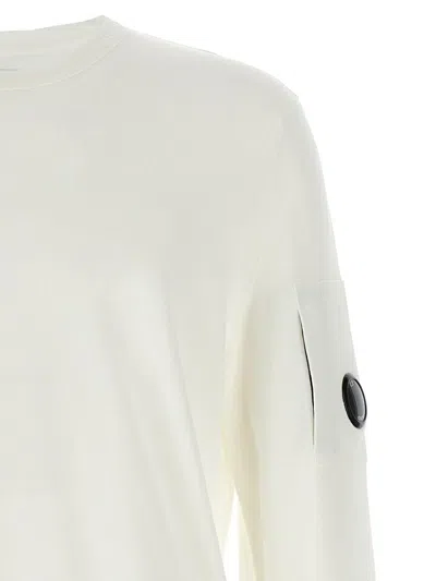 C.p. Company 'diagonal Raised' White Sweatshirt With Lens Motif On The Arm