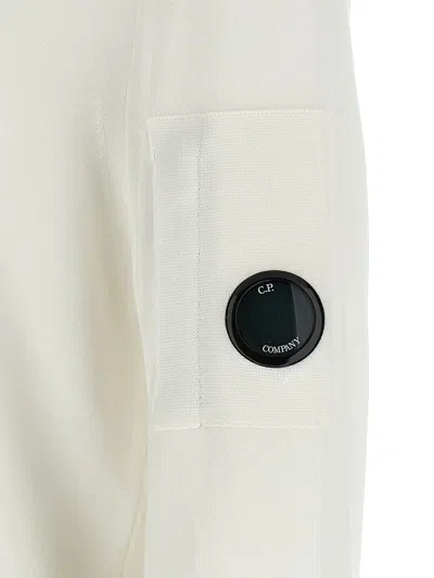 C.p. Company 'diagonal Raised' White Sweatshirt With Lens Motif On The Arm