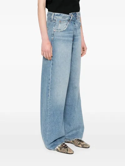 Agolde Franka Pleated High-rise Wide-leg Jeans In Blue