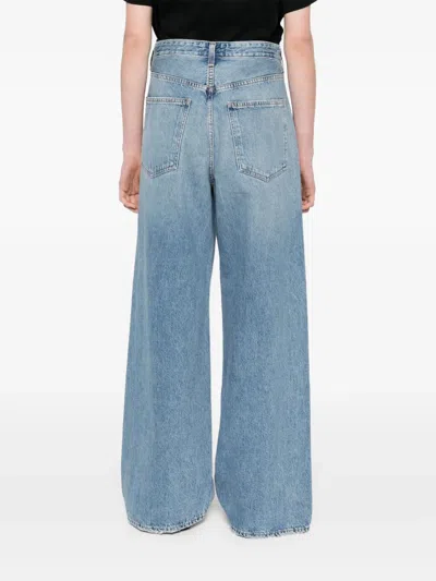 Agolde Franka Pleated High-rise Wide-leg Jeans In Blue