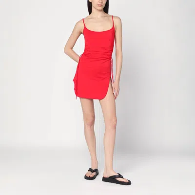 Attico Mini Length Ruched Detailing Side Slit Strappy Beach Cover Up