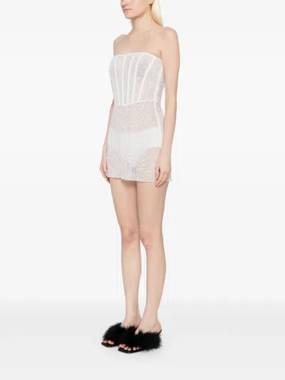 Kiki De Montparnasse Ange Strapless Embellished Lace Mini Dress In Ivory