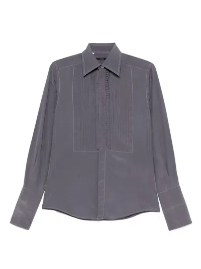 Pre-owned Gucci 2000s Pintuck-detail Shirt In Gray