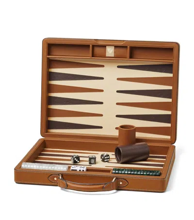 Aspinal Of London Leather And Raffia Backgammon Set