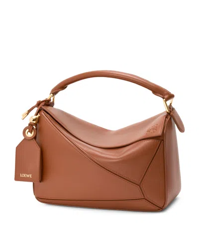 Loewe Small Leather Featherlight Puzzle Top-handle Bag In Brown