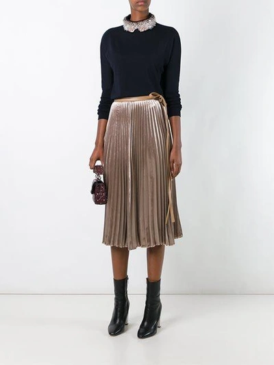 Shop Valentino Pleated Skirt - Neutrals