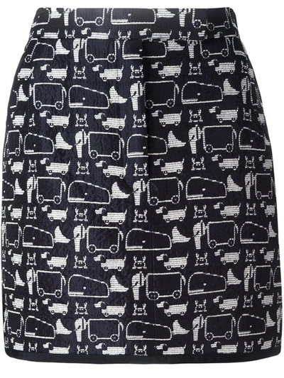 Thom Browne Animal Print Short Skirt In Dark Blue