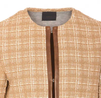 Pinko Crewneck Checked Pattern Leather Trim Jacket