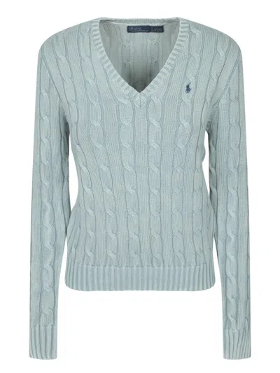 Polo Ralph Lauren Womens Kimberly V-neck Cable-knit Cotton Jumper Light Chambray