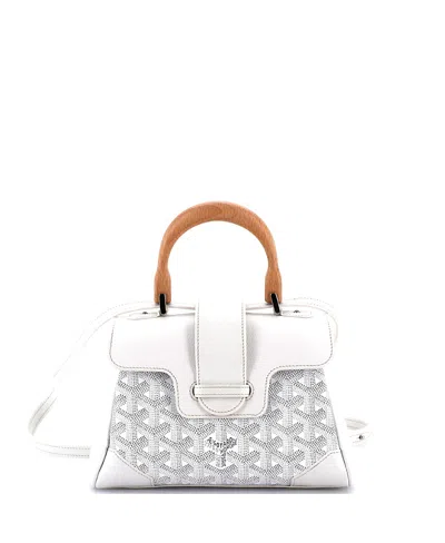 Pre-owned Pre-owned Goyard  Goyard Mini Saigon Top Handle Bag Coated Canvas With Leather In White