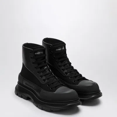 Alexander Mcqueen Black Canvas And Leather Boxer Ankle Boots