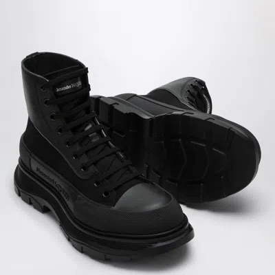 Alexander Mcqueen Black Canvas And Leather Boxer Ankle Boots