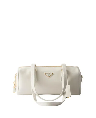 Prada Medium Leather Top-handle Bag With Padlock In White