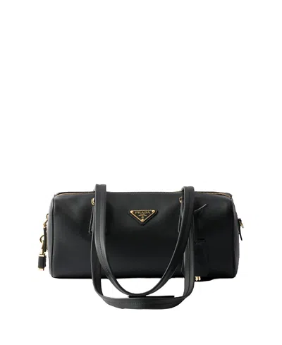 Prada Re-nylon And Leather Medium Top-handle With Padlock Bags In Black