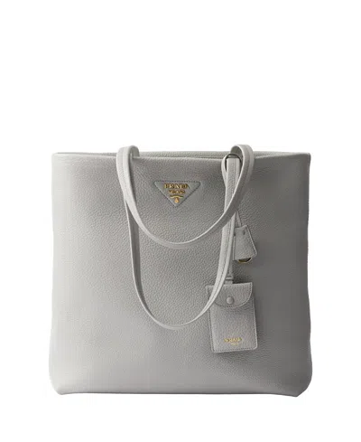 Prada Large Leather Tote Bag In Granite Gray