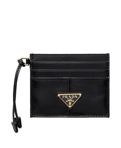 Prada Black Leather Card Holder With Triangle Logo