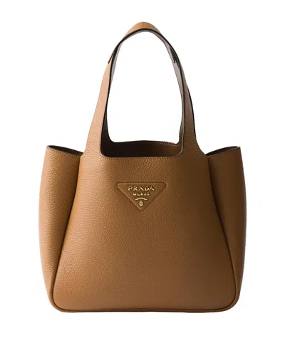 Prada Small Leather Tote Bag In Brown