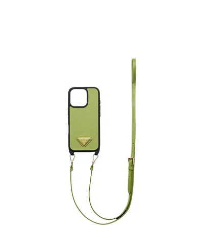 Prada Saffiano Leather Case For Iphone 16 Pro Max With Shoulder Strap