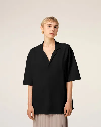 Ami Alexandre Mattiussi Ami Paris Black Viscose Blend Oversize Polo Shirt