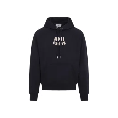 Ami Alexandre Mattiussi Navy Cotton Hoodie With Ami Paris Patch Blue
