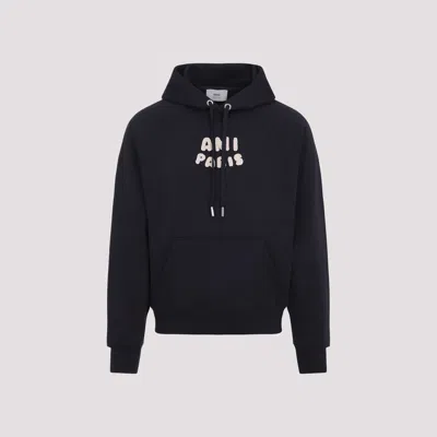 Ami Alexandre Mattiussi Navy Cotton Hoodie With Ami Paris Patch Blue