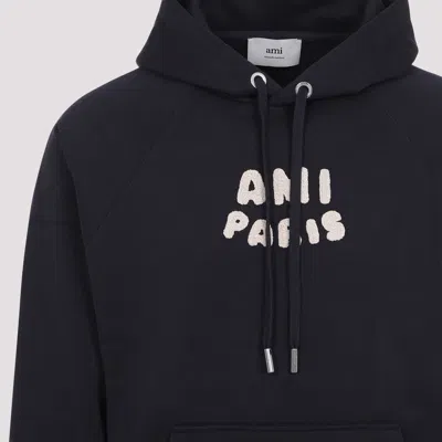 Ami Alexandre Mattiussi Navy Cotton Hoodie With Ami Paris Patch Blue