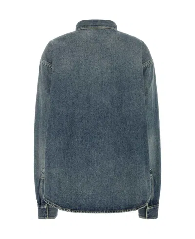Balenciaga Blue Oversized Shirt With Chest Pocket And Washed Effect In Cotton Woman