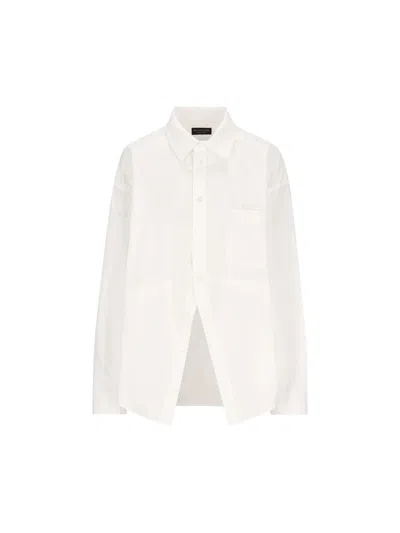 Balenciaga White Shirt With Pointed Collar And Front Slit In Cotton Woman