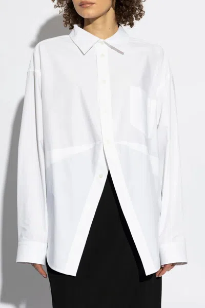 Balenciaga White Shirt With Pointed Collar And Front Slit In Cotton Woman