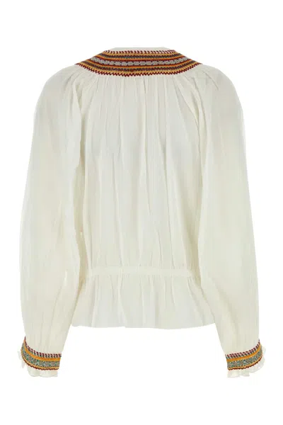 Bode Cotton Blouse With Embroidered Neckline And Gathered Cuffs