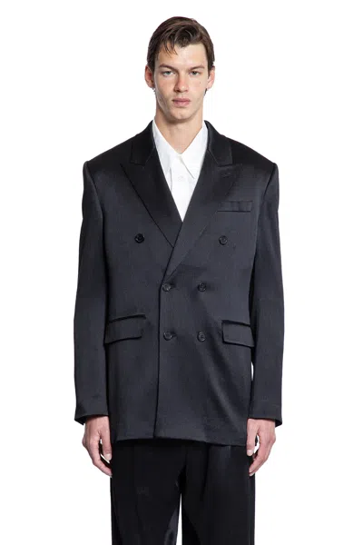 Saint Laurent Double-breasted Blazer In Silk Satin Crepon In Black