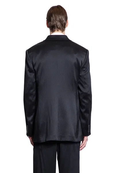 Saint Laurent Double-breasted Blazer In Silk Satin Crepon In Black