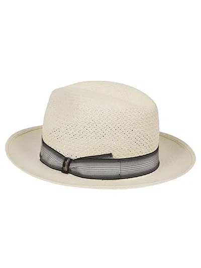 Borsalino Wide Brim Straw Panama Hat With Grid Pattern