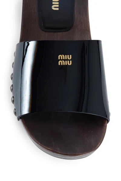 Miu Miu Open-toe Black Patent Sandals With Decorative Studs