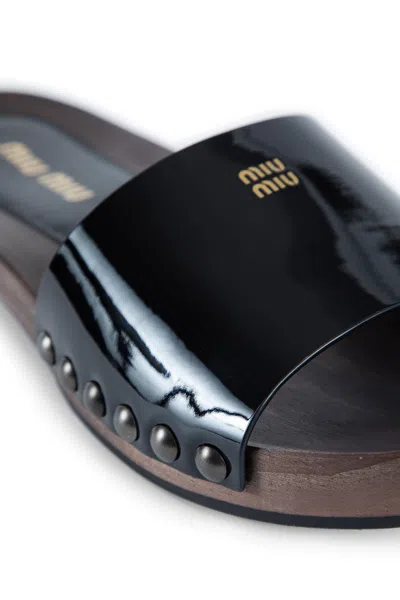 Miu Miu Open-toe Black Patent Sandals With Decorative Studs