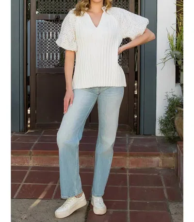 Thml Tweed Puff Sleeve Knit Top In White