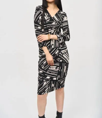 Joseph Ribkoff Abstract Stripe Faux Wrap Sheath Dress In Black/multi