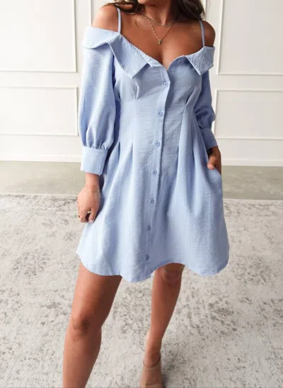 Hyfve Off Shoulder Button-down Dress In Baby Blue