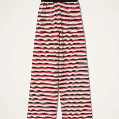 La Doublej Cropped Wide-leg Jacquard-knit Pants In Red