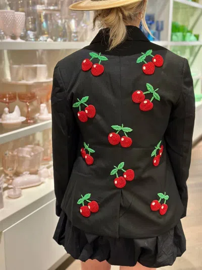Tiana Women Custom Blazer With Cherries In Black