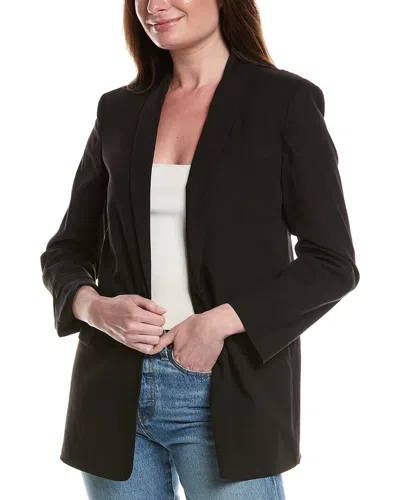 Theory Linen Rolled Sleeve Shawl Blazer In Black