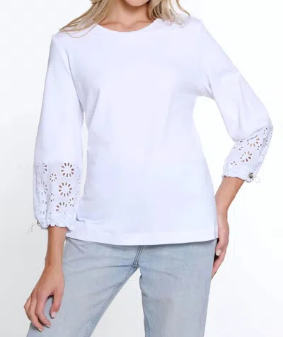 Multiples Drawstring Eyelet Sleeve Top In White