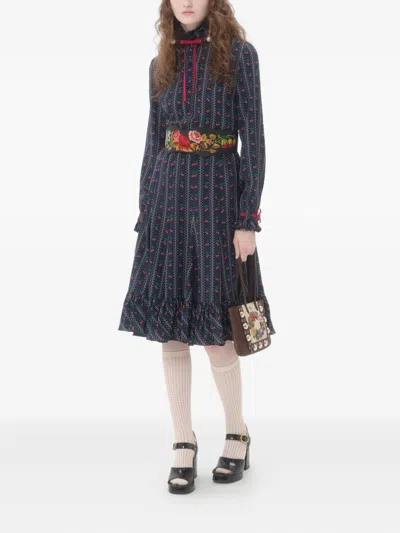 Valentino Silk Cherry Midi Skirt In Black