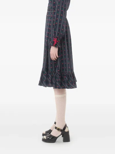 Valentino Silk Cherry Midi Skirt In Black